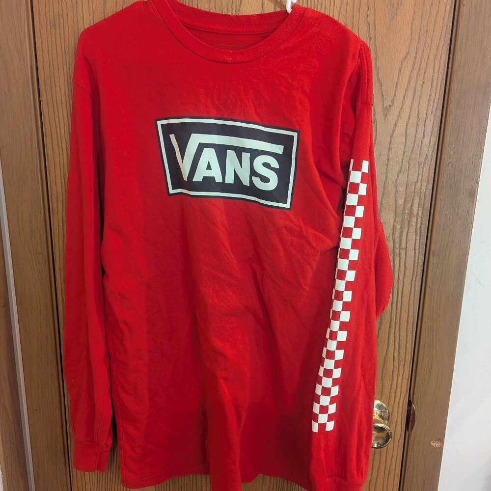 Vans Long Sleeve Streatwear Crew Neck Checkered T-shirt Red/White-Men's L